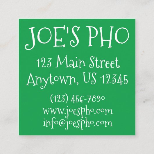 PHO Vietnamesisch Food Chicken Noodle Soup Chopsti Quadratische Visitenkarte (Rückseite)