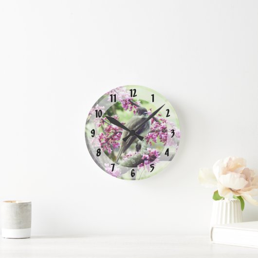 Phoebe in einem Redbud Tree Runde Wanduhr (Zuhause)