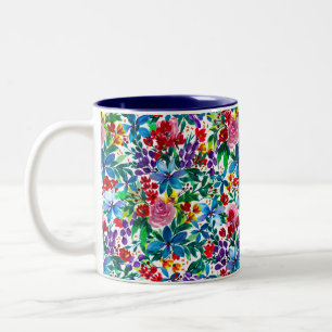 Phoebe Modern Watercolor Floral Zweifarbige Tasse