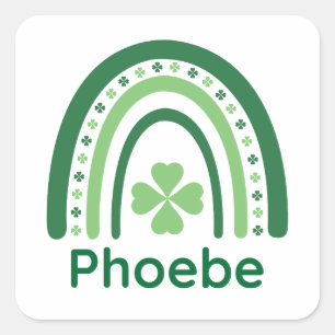 Phoebe Name Clover Boho Rainbow Quadratischer Aufkleber