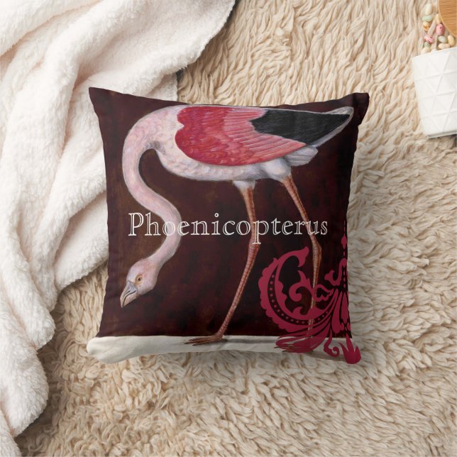 Phoenicopterus Vintag Flamingo Raspberry Damask Kissen (Decke)