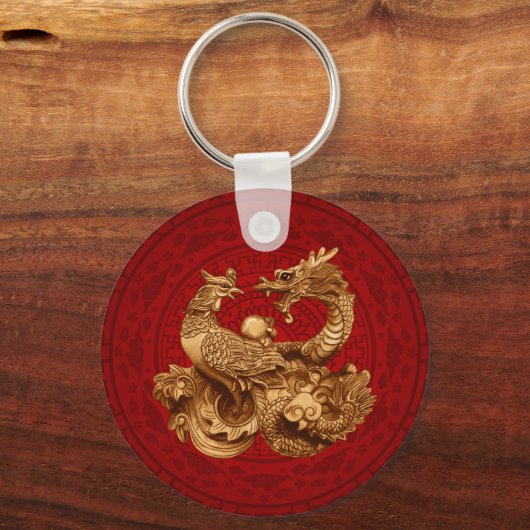 Phoenix and Dragon - on red Schlüsselanhänger (Vorderseite)