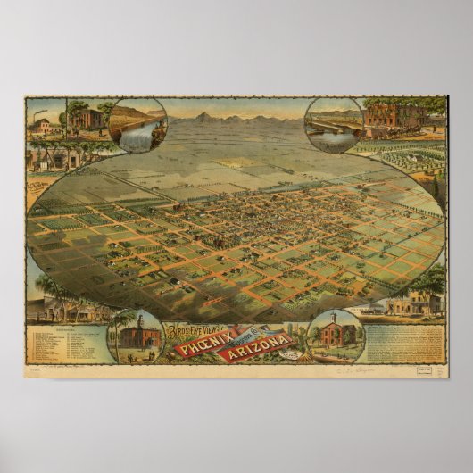Phoenix Arizona 1885 Panoramakarte Poster (Vorne)