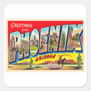 Phoenix Arizona AZ Vintager Großbuchstabe Postkar Quadratischer Aufkleber