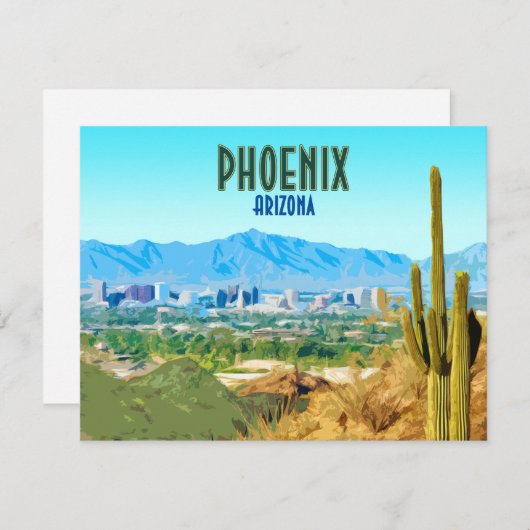 Phoenix Arizona City Cactus und Mountain Flat Card (Vorne/Hinten)