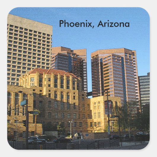 Phoenix, Arizona Downtown Quadratischer Aufkleber (Vorderseite)