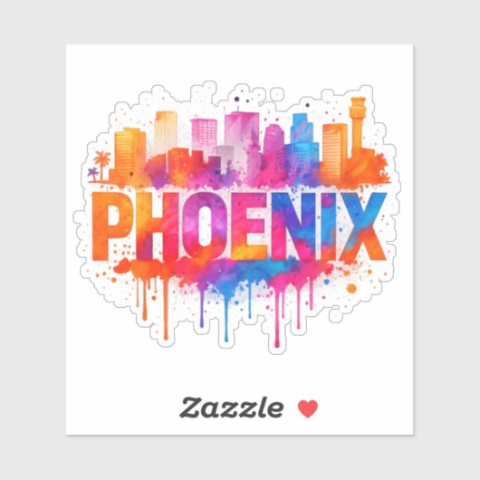 Phoenix Arizona Farbenfrohe Skyline Wasserfarbenpf Aufkleber (Blatt)