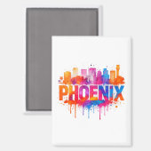 Phoenix Arizona Farbenfrohe Skyline Wasserfarbenpf Magnet (Vorderseite/Rückseite)