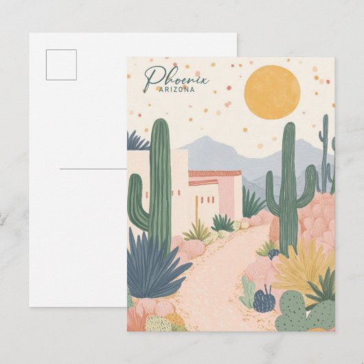 Phoenix Arizona Gouache Paint Illustration Travel Postkarte (Vorne/Hinten)