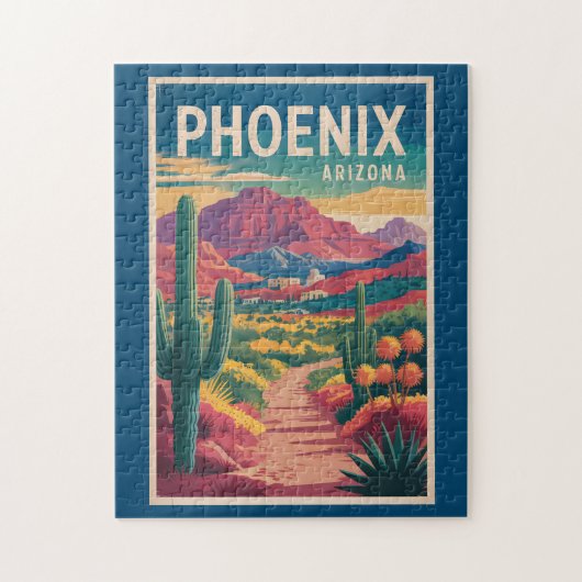 Phoenix Arizona Illustration Travel Art Vintage Puzzle (Vertikal)