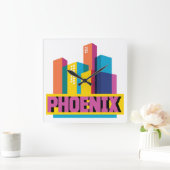 Phoenix, Arizona | Neon Skyline Quadratische Wanduhr (Zuhause)