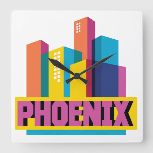 Phoenix, Arizona   Neon Skyline Quadratische Wanduhr