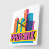 Phoenix, Arizona | Neon Skyline Quadratische Wanduhr (Winkel)
