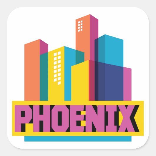 Phoenix, Arizona | Neon Skyline Quadratischer Aufkleber (Vorderseite)