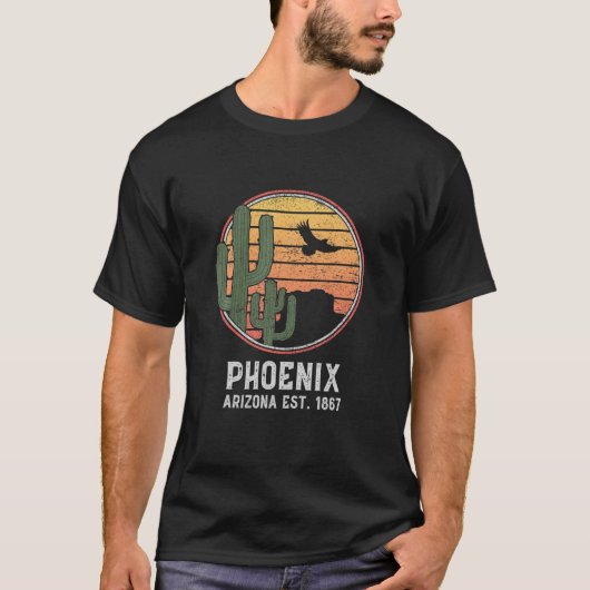 Phoenix Arizona Retro Kaktus und Sonne T-Shirt (Vorderseite)