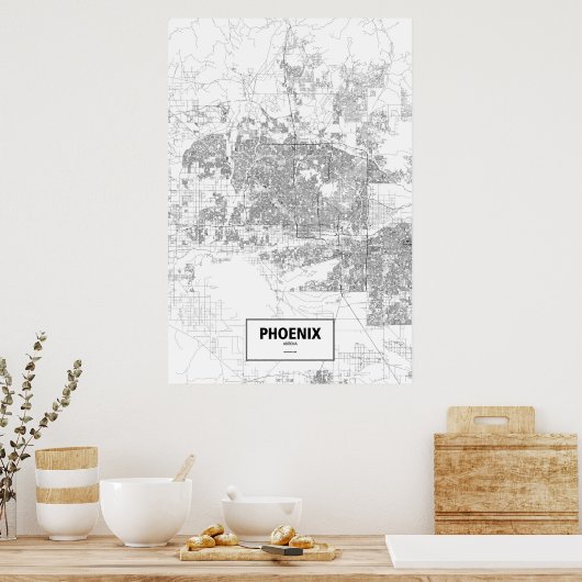 Phoenix, Arizona (schwarz auf weiß) Poster (Küche)