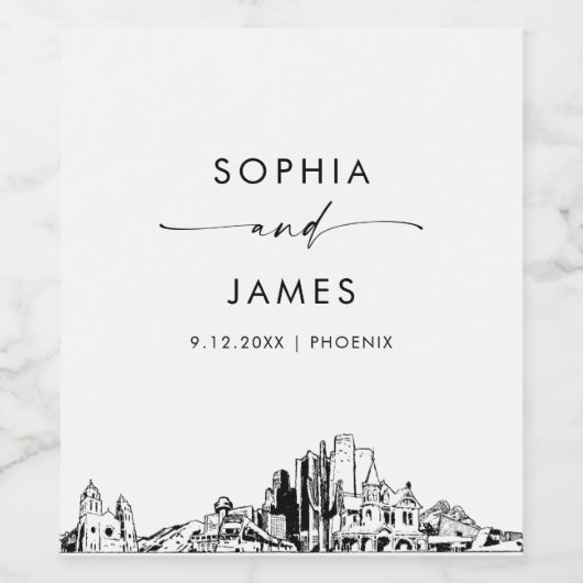 Phoenix Arizona Skyline Weinetikett (Einzelnes Label)
