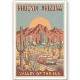 Phoenix Arizona Sonnenillustration Reise Kunst Ret Aufkleber