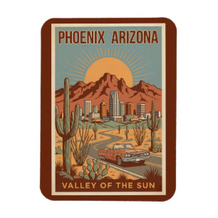 Phoenix Arizona Sonnenillustration Reise Kunst Ret Magnet