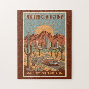 Phoenix Arizona Sonnenillustration Reise Kunst Ret Puzzle