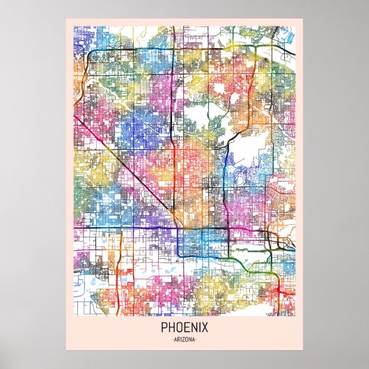 Phoenix Arizona Stadtkarte Poster (Vorne)