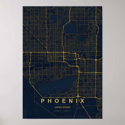 Phoenix Arizona Stilisierte Kartenprint Poster (Vorne)