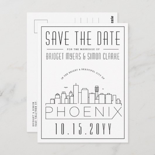 Phoenix, Arizona | Stilisierte Skyline Save the Da Postkarte (Vorne/Hinten)