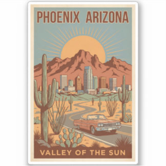 Phoenix Arizona Sun Illustration Travel Art Retro Aufkleber