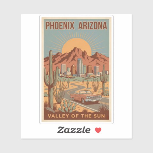Phoenix Arizona Sun Illustration Travel Art Retro Aufkleber (Blatt)