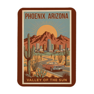 Phoenix Arizona Sun Illustration Travel Art Retro Magnet