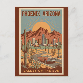 Phoenix Arizona Sun Illustration Travel Art Retro Postkarte