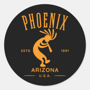Phoenix Arizona Tancing Kokopelli Design Runder Aufkleber