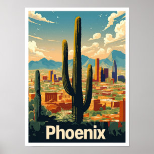 Phoenix Arizona US Art Vintage Travel Illustration Poster