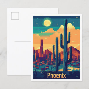 Phoenix Arizona Vintage Reise Illustration Postkarte