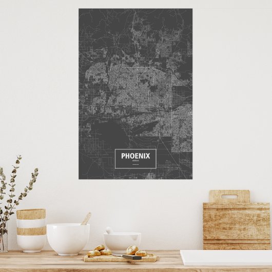 Phoenix, Arizona (weiß auf schwarz) Poster (Küche)