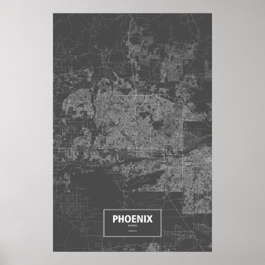 Phoenix, Arizona (weiß auf schwarz) Poster (Vorne)