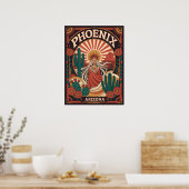 Phoenix Arizona Wüste Art - Retro Boho Cactus Poster (Küche)