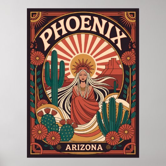 Phoenix Arizona Wüste Art - Retro Boho Cactus Poster (Vorne)