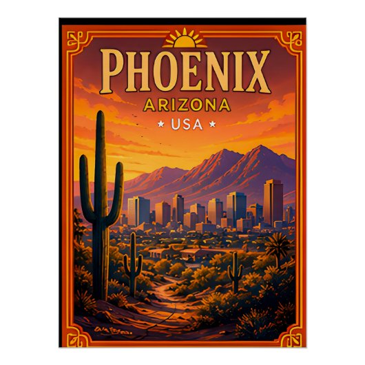🌵 Phoenix Arizona Wüstenurlaub Erinnerung Poster (Vorderseite)