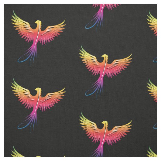Phoenix aufsteigender Multicolor auf schwarz Stoff (Muster)