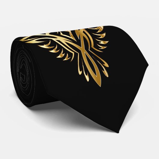 Phoenix aufstrebendes Black & Gold Elegant Krawatte (Gerollt)