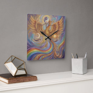 Phoenix Balance Spiritueller Wandteppich Quadratische Wanduhr