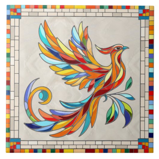 Phoenix Bird - farbenfrohe Mosaikkunst Fliese (Vorderseite)