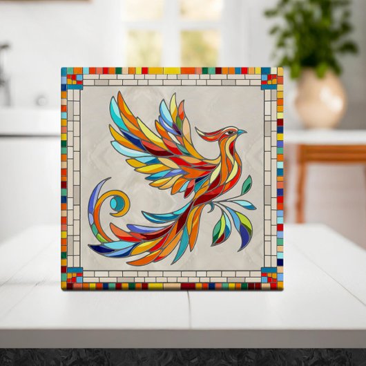 Phoenix Bird - farbenfrohe Mosaikkunst Fliese