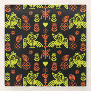 Phoenix Bird Folk Art Print Glasuntersetzer