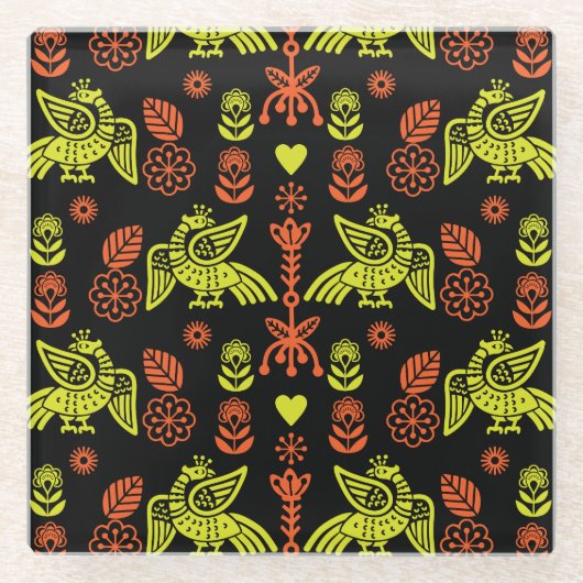 Phoenix Bird Folk Art Print Glasuntersetzer (Vorderseite)