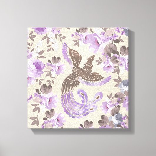 Phoenix Bird mit Aquarellfarben-Blume Leinwanddruck (Vorderseite)