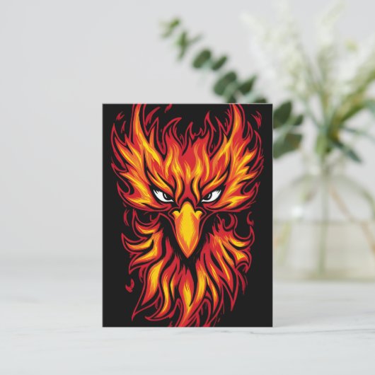 Phoenix Bird mit fiery Flammen Grafik Design Postkarte (Stehend Vorderseite)