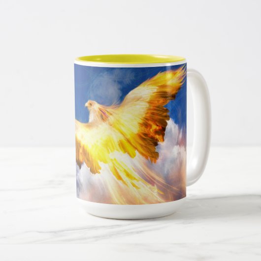 Phoenix Bird "STEIGEN ÜBER IHREN TROUBLES" Zweifarbige Tasse (VorderseiteRechts)