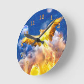 Phoenix Bird STEIGT ÜBER IHREN TROUBLES Runde Wanduhr (Winkel)